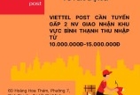 VIETTEL POST CẦN TUYỂN GẤP 2 NV GIAO NHẬN KHU VỰC BÌNH THẠNH