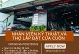 Cần tuyển Nhân viên kỹ thuật và Thợ lắp đặt cửa cuốn